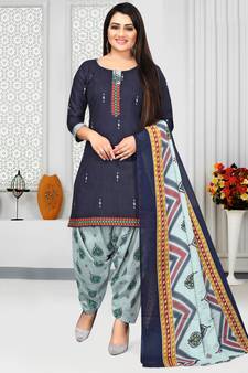 Blue printed cotton salwar