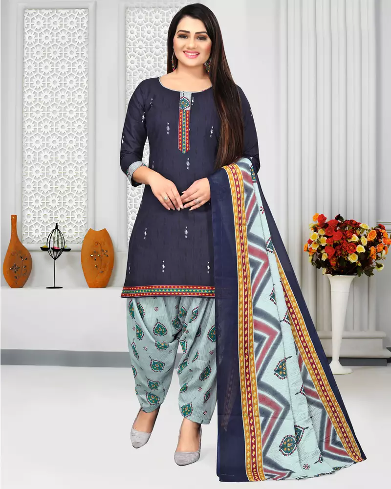 Blue printed cotton salwar