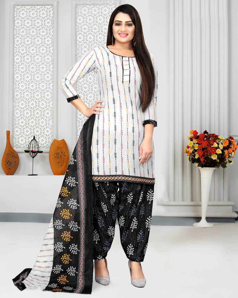 White printed cotton salwar
