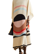 JSDC Women's Digital Printed Calf Length Silk Crepe Kaftan