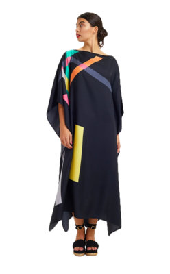 JSDC Digital Printed Calf Length Silk Crepe Kaftan For Women 1