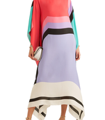 JSDC Printed Calf Length Strip Printed Silk Crepe Kaftan For Women