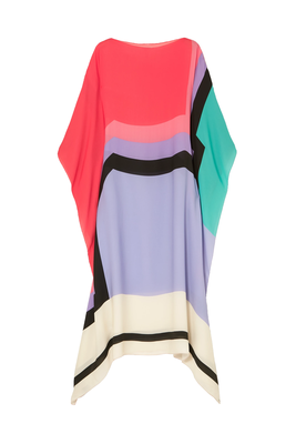 JSDC Printed Calf Length Strip Printed Silk Crepe Kaftan For Women 2
