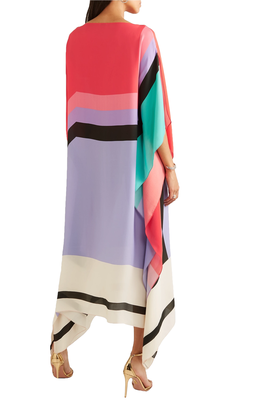 JSDC Printed Calf Length Strip Printed Silk Crepe Kaftan For Women 3