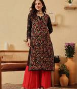 Hand Crafted Black Georgette Lucknowi Chikankari Indian Women Kurta With Slip