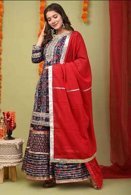 Rayon printed embroidered kurti sharara with dupatta 4