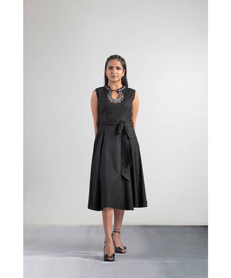 Black Rayon Embroidered stitched   Dresses