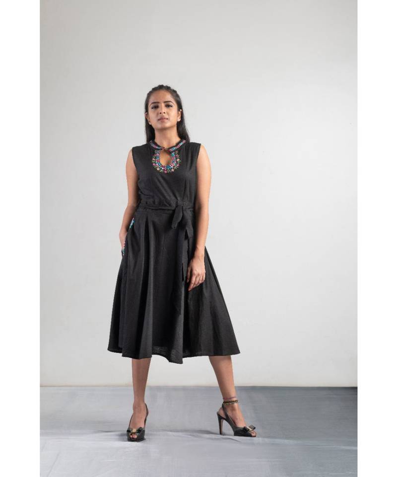 Black Rayon Embroidered stitched   Dresses