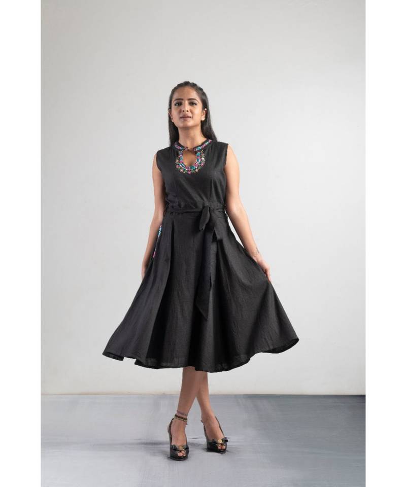 Black Rayon Embroidered stitched   Dresses