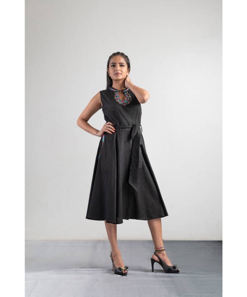 Black Rayon Embroidered stitched   Dresses