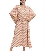 Cream printed viscose rayon long-dresses