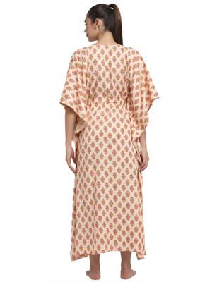 Cream printed viscose rayon long-dresses 4