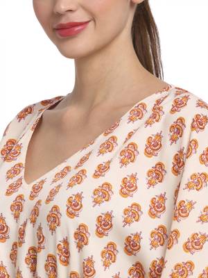 Cream printed viscose rayon long-dresses 5