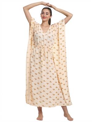 Beige printed viscose rayon long-dresses 1