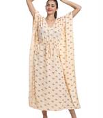 Beige printed viscose rayon long-dresses