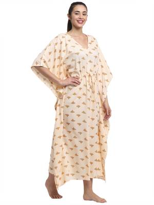 Beige printed viscose rayon long-dresses 2