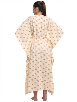 Beige printed viscose rayon long-dresses 4
