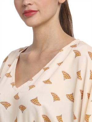 Beige printed viscose rayon long-dresses 5