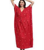 Red embroidered viscose rayon long-dresses