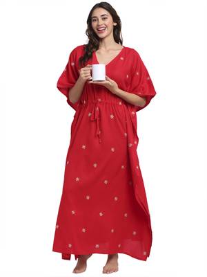 Red embroidered viscose rayon long-dresses 3