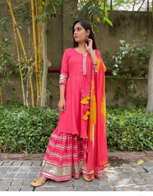 Rayon ethnic kurti sharara with dupatta 2