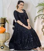 Rayon embroidered ethnic gown with dupatta