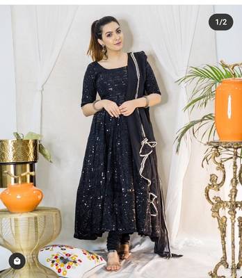 Rayon embroidered ethnic gown with dupatta 2