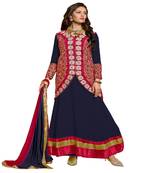 JHEENU Women's Blue Georgette Embroidered Unstitched Dress Material 