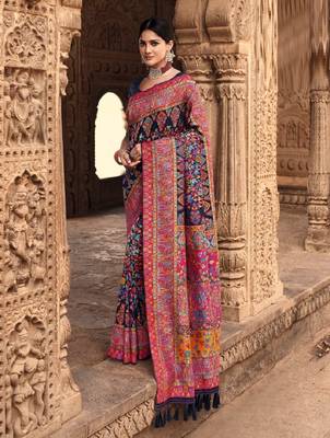 Blue woven banarasi silk saree with blouse 1