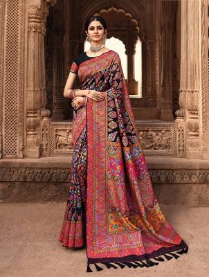 Black woven banarasi silk saree with blouse 1