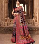 Black woven banarasi silk saree with blouse