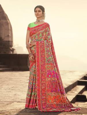 Green woven banarasi silk saree with blouse 1