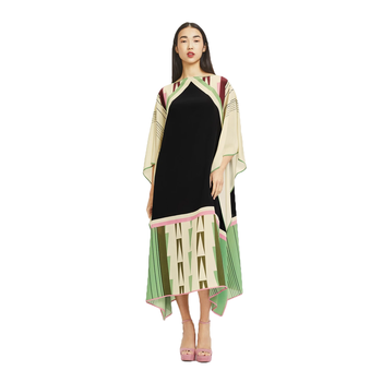 JSDC Lounge Wear Calf Length Boat Neck Style Women's Softy Silk Printed Kaftan 1
