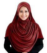 Modest Women's Frilled Stylish Solid Polycotton Feel Good Fabric  FAEEZAH Hijab Dark Maroon