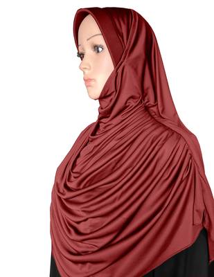 Modest Women's Frilled Stylish Solid Polycotton Feel Good Fabric  FAEEZAH Hijab Dark Maroon 3