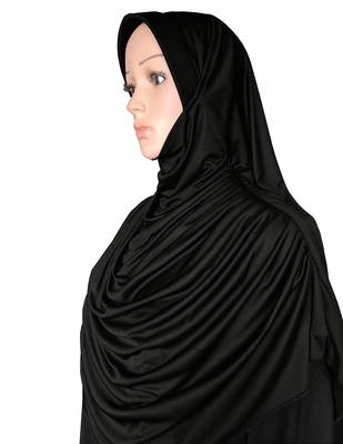 Modest Women's Frilled Stylish Solid Polycotton Feel Good Fabric  FAEEZAH Hijab Black  3