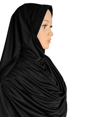 Modest Women's Frilled Stylish Solid Polycotton Feel Good Fabric  FAEEZAH Hijab Black  4