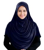 Modest Women's Frilled Stylish Solid Polycotton Feel Good Fabric  FAEEZAH Hijab Navy-blue plain cotton poly hijab