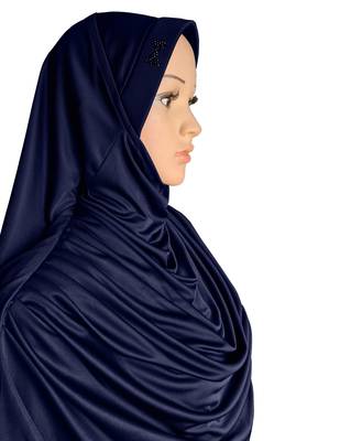 Modest Women's Frilled Stylish Solid Polycotton Feel Good Fabric  FAEEZAH Hijab Navy-blue plain cotton poly hijab 3