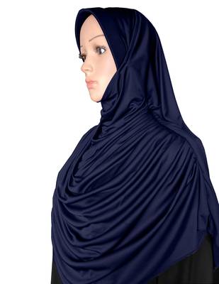 Modest Women's Frilled Stylish Solid Polycotton Feel Good Fabric  FAEEZAH Hijab Navy-blue plain cotton poly hijab 4