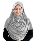 Modest Women's Frilled Stylish Solid Polycotton Feel Good Fabric  FAEEZAH Hijab Silver