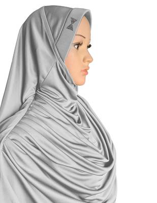 Modest Women's Frilled Stylish Solid Polycotton Feel Good Fabric  FAEEZAH Hijab Silver 3