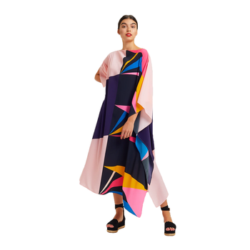 JSDC Women's Boat Neck Style Printed Softy Silk Kaftan 1