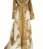 Grand White Moroccan Wedding Kaftan Gown with Heavy Gold Zari Work | Luxury Bridal Dress