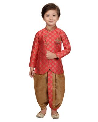 Pink woven cotton silk boys-dhoti-kurta 2
