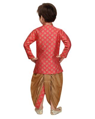 Pink woven cotton silk boys-dhoti-kurta 3