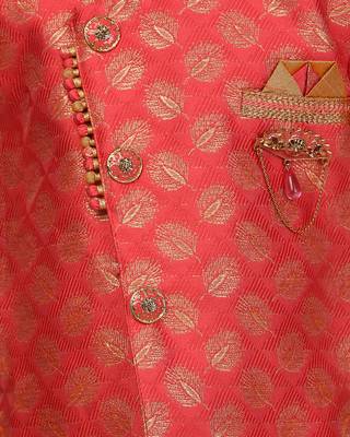 Pink woven cotton silk boys-dhoti-kurta 5