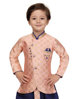 Pink woven cotton silk boys-dhoti-kurta 1