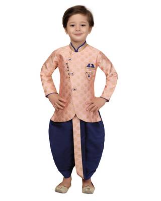 Pink woven cotton silk boys-dhoti-kurta 2