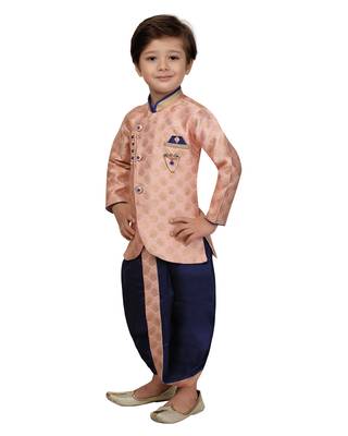 Pink woven cotton silk boys-dhoti-kurta 4